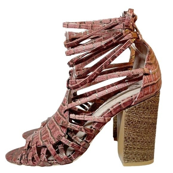 Anthropologie Miss Albright Ankle Wrap Strap Boho Sandals Blush Leather Size 6.5 - Picture 4 of 16